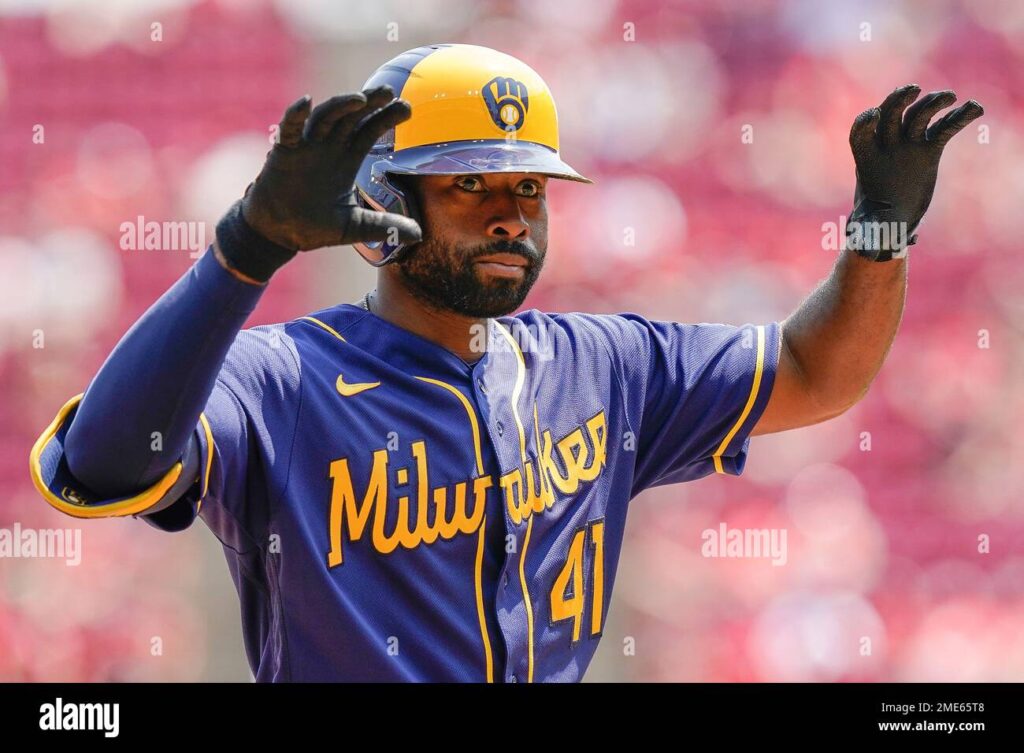 milwaukee-brewers-center-fielder-jackie-bradley-jr-41-celebrates-after-hitting-a-two-rbi-triple-during-the-fifth-inning-of-a-baseball-game-against-the-cincinnati-reds-in-c